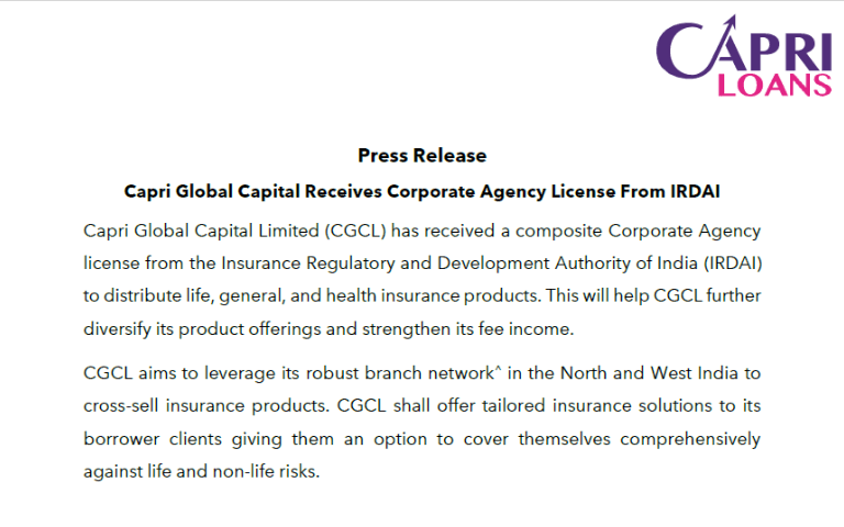 Capri Global Capital Receives Corporate Agency License From IRDAI