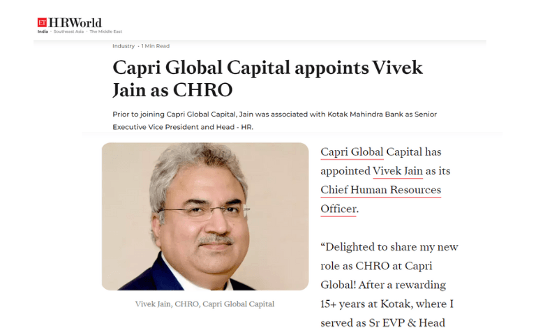 Capri Global Capital appoints Vivek Jain as CHRO